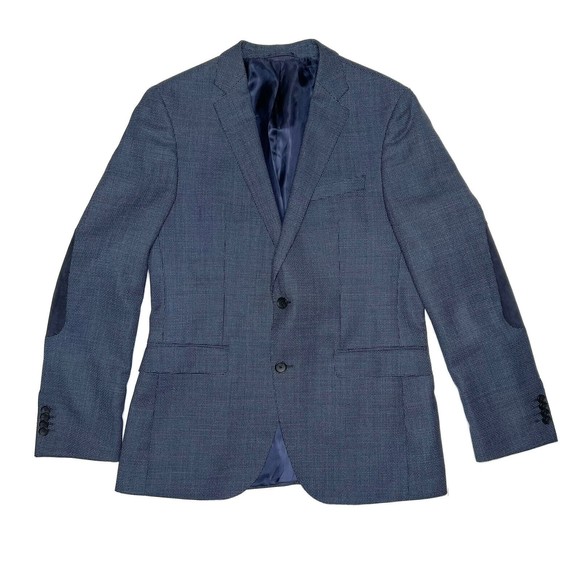 Boss Hugo BossTesse Mens Blue Textured Blazer Elbow Patches Size 40 R